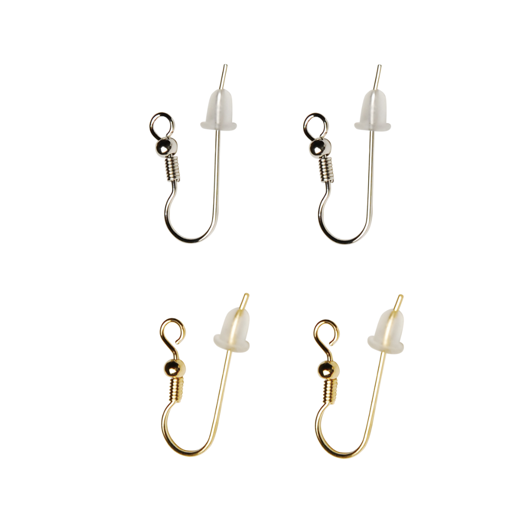 Brass Long Hook Earrings (with Silicone Catch) 10mm × 25mm Ø0.7mm