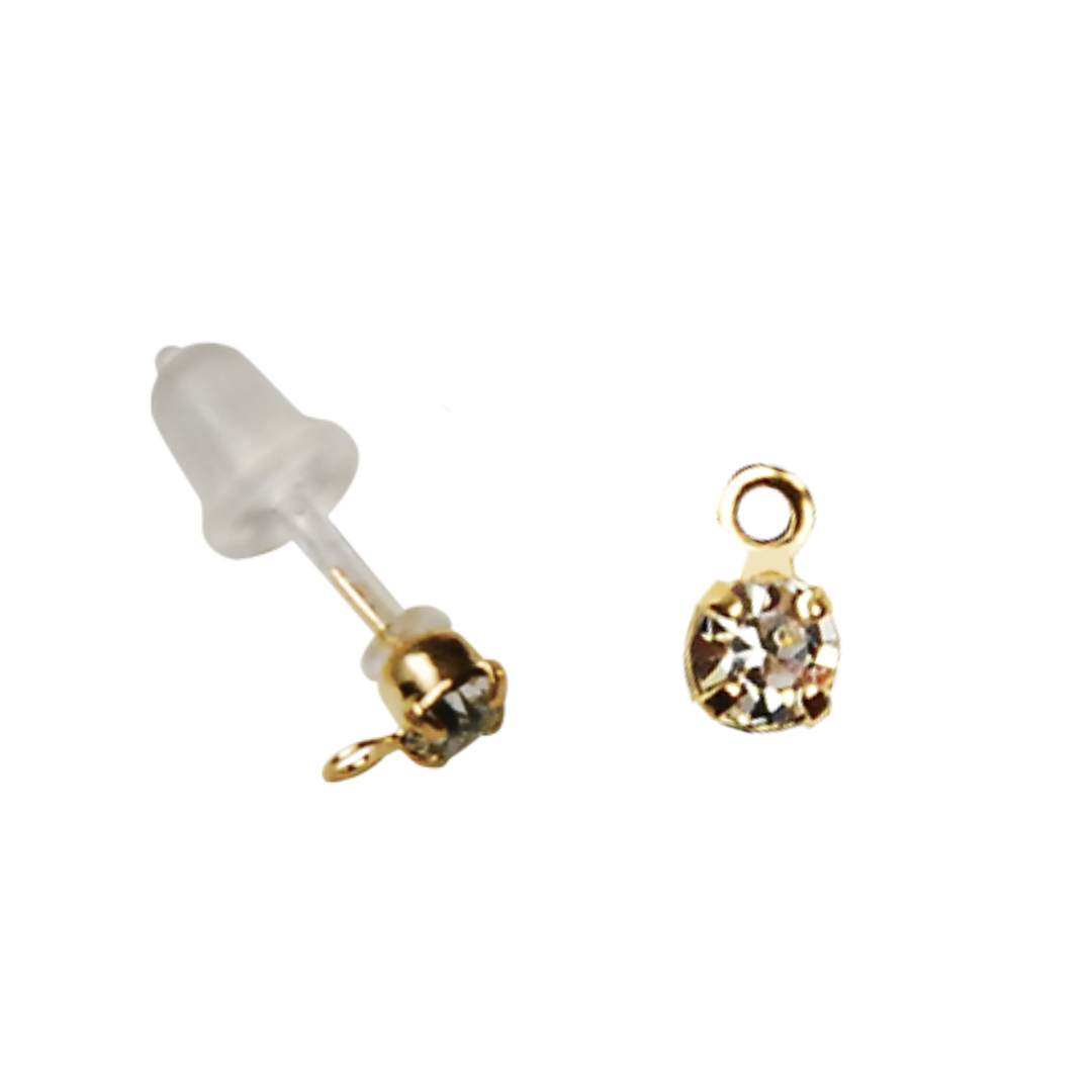 T-Post Resin Earrings with Rhinestone (with Silicone Catch) 3mm × 10mm Ø0.7mm