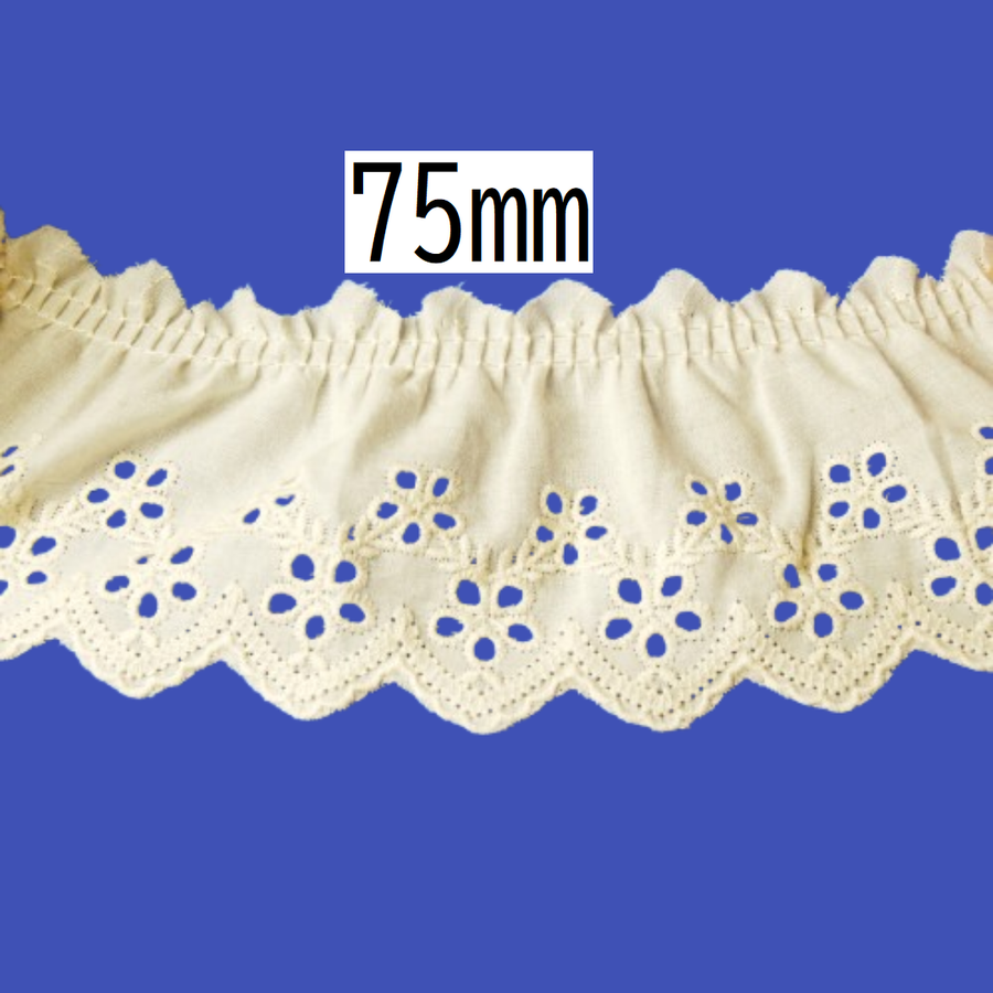 Cotton Tuck Lace 75mm × 9.5m